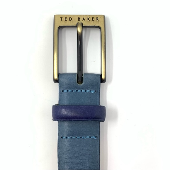 Ted Baker Leather Belt Size 32” Blue with Gold Hardware - Picture 2 of 9